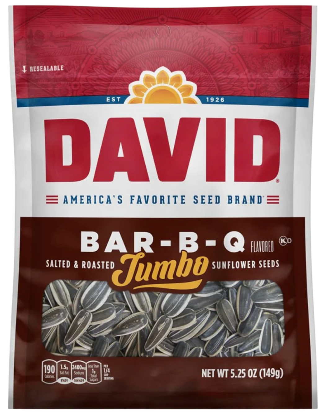 David's Jumbo Sunflower Seeds BBQ 5.25oz (149g)